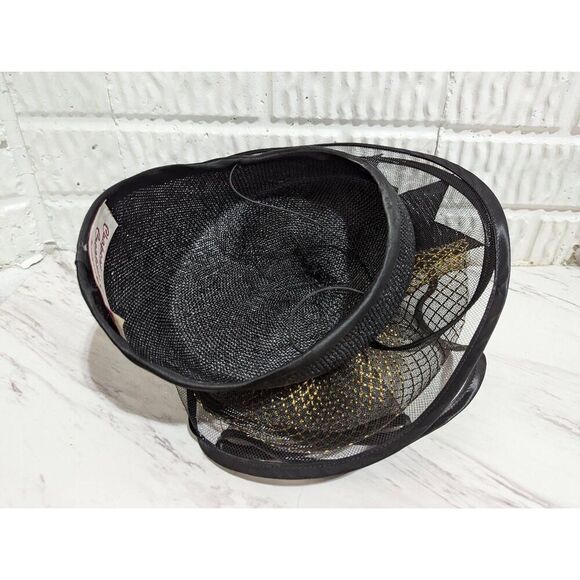 Chapeau Creations Women's Black Mesh Gold Embellished Hat in Box - Picture 4 of 9